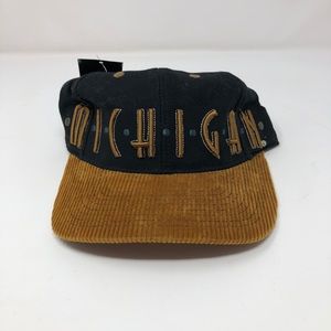 VTG Michigan Hat NWT Courdoroy Brim Black And Gold